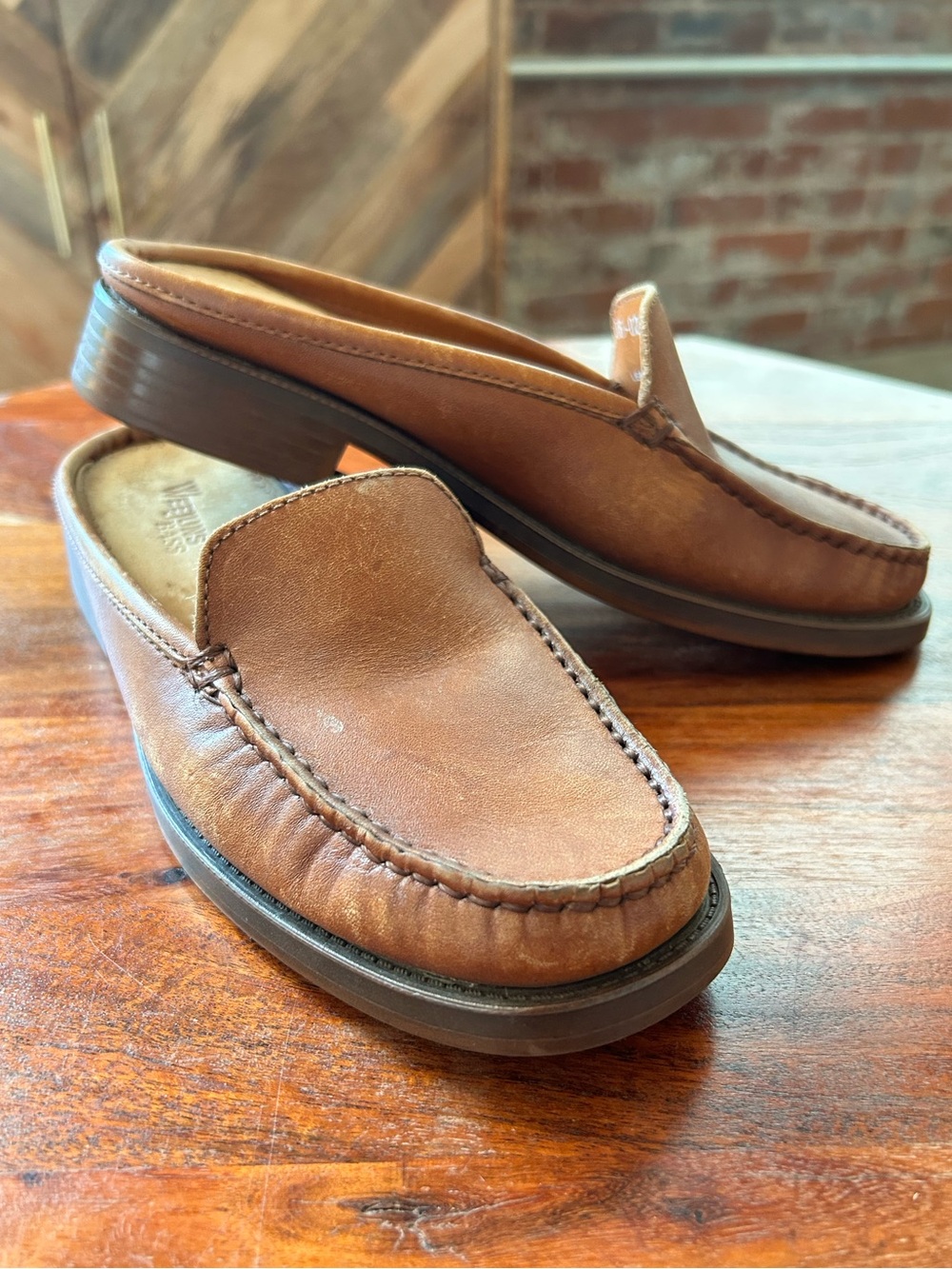 Weejuns Bass Leather Penny Loafer Mules Brown - Size 6